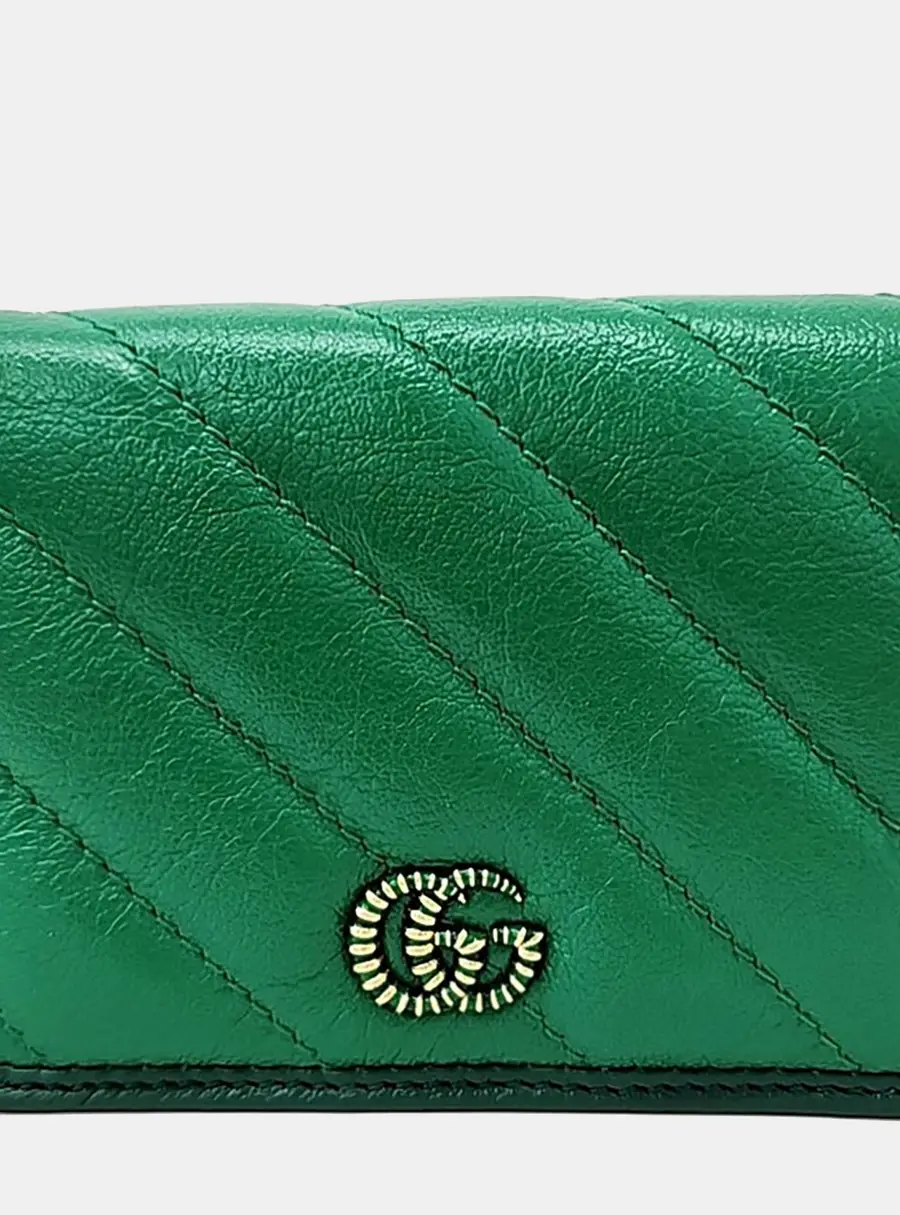 Gucci Marmont Mini Green Matelasse Leather Half Wallet Bag