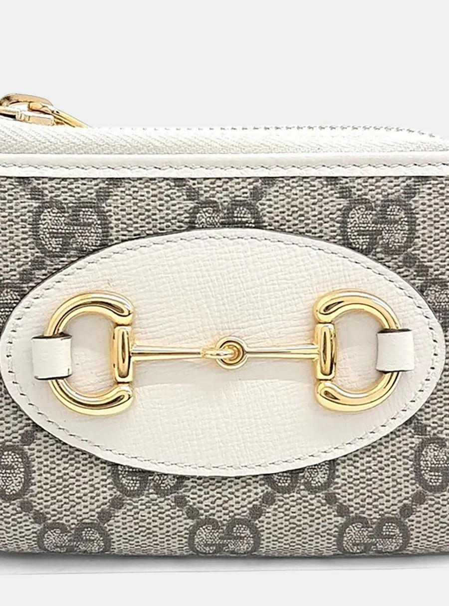 Gucci 1955 Horsebit Beige Mini GG Supreme Canvas Leather Wallet