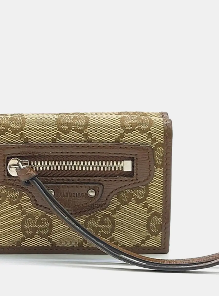 Gucci x Balenciaga Neo Classic Small Wallet Brown GG Coated Canvas Leather Wallet Bag