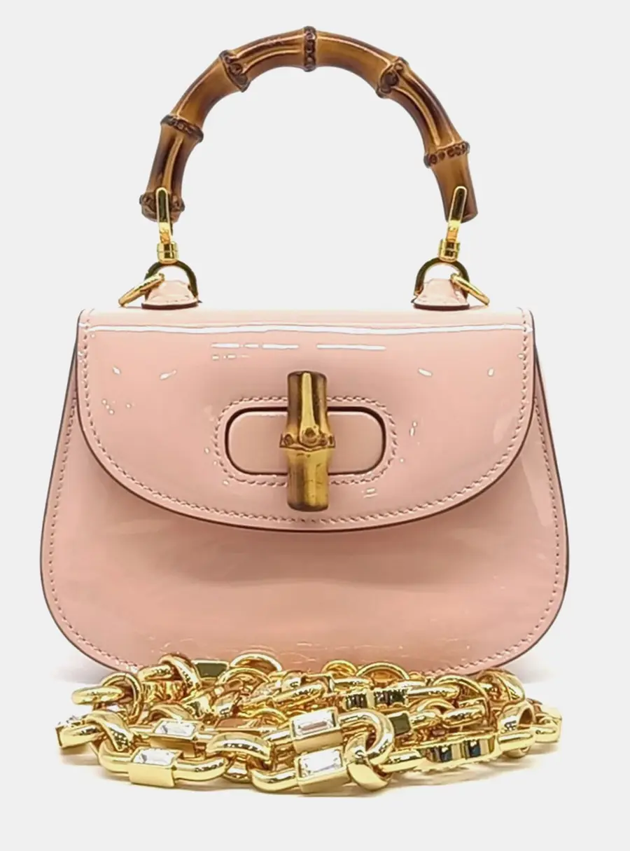 Gucci Pink Bamboo and Patent Leather Mini Top Handle Bag (724641)