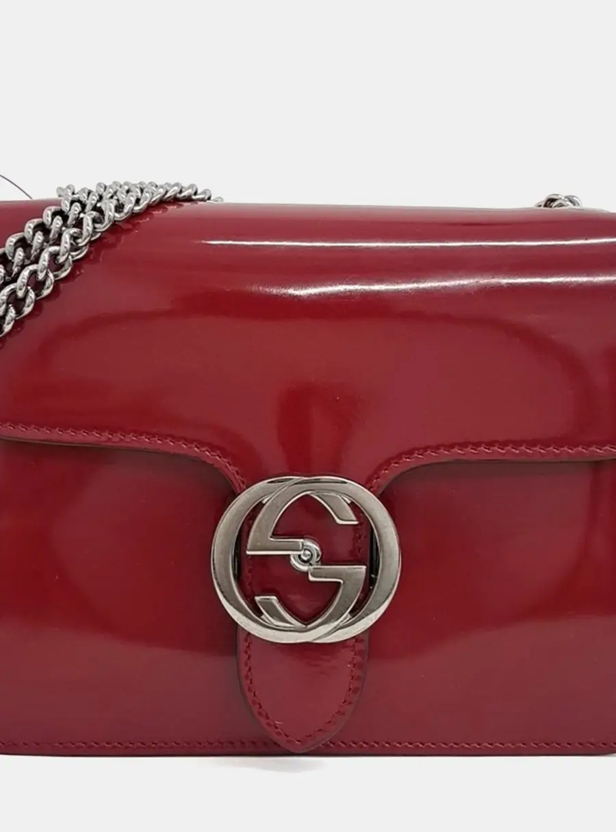 Gucci Leather Red Interlocking Chain Crossbody Bag (387609)