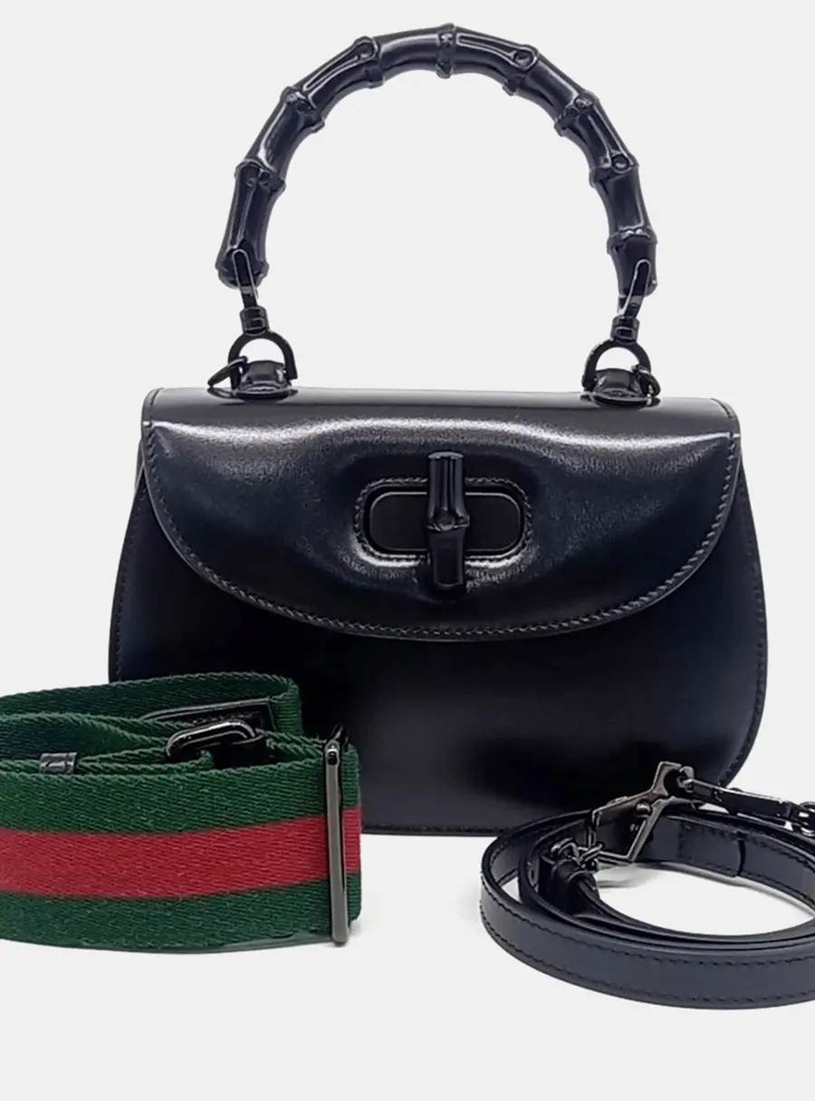 Gucci Black Leather Bamboo 1947 Small Top Handle Bag (675797)