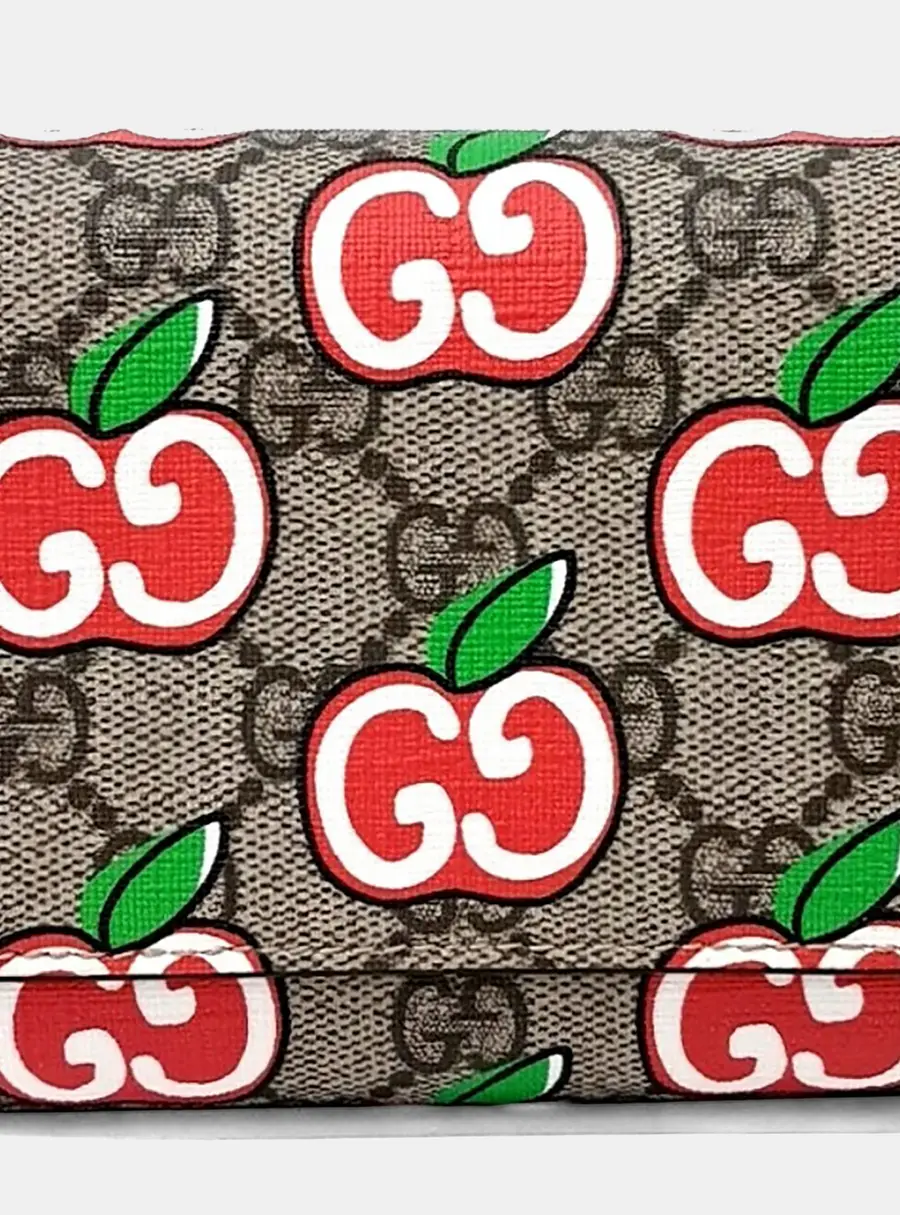 Gucci GG Supreme Apple Bifold Wallet 624884 Beige Monogram Canvas Wallet Bag