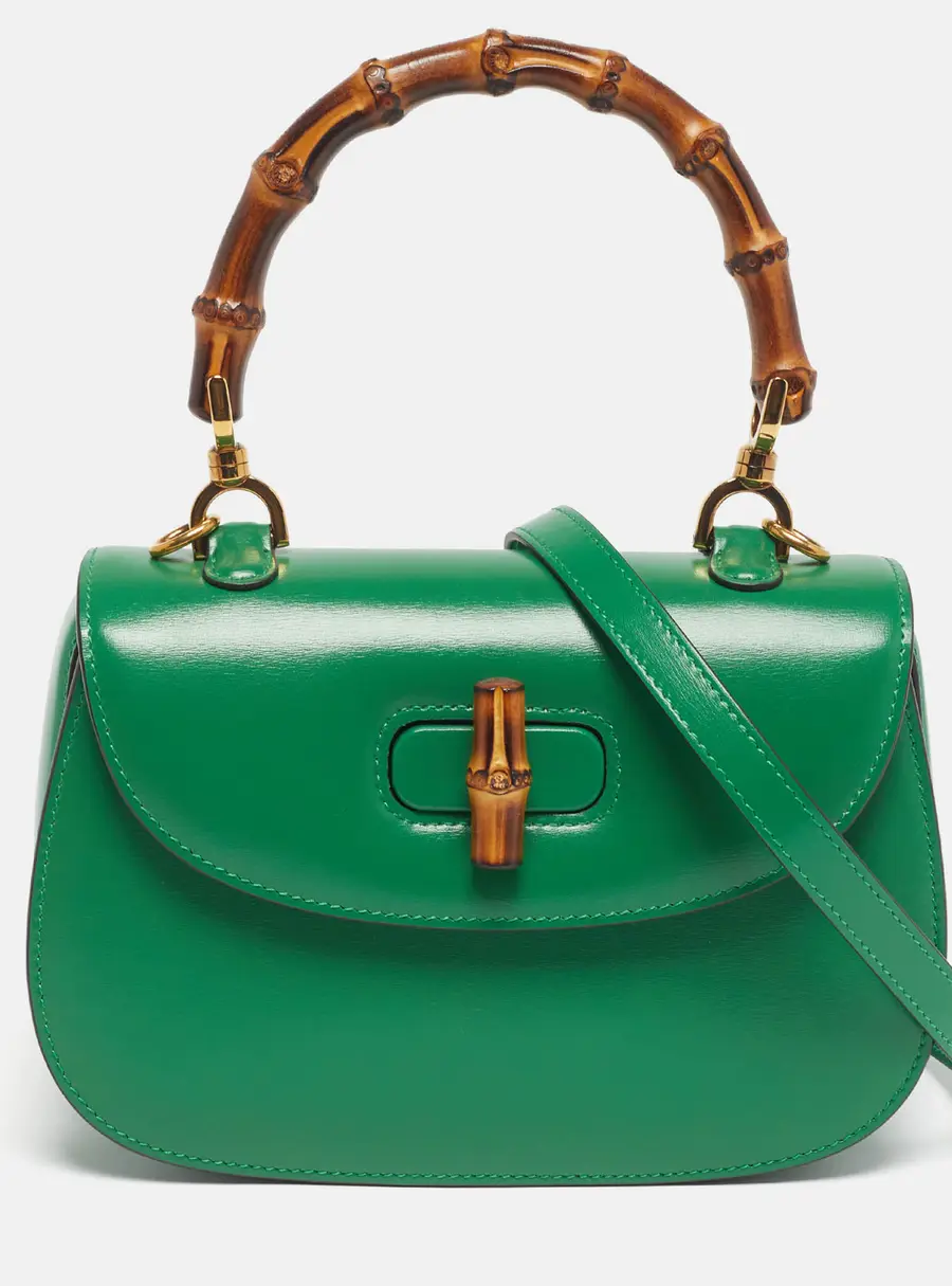 Gucci Bamboo 1947 Small Green Leather Top Handle Bag