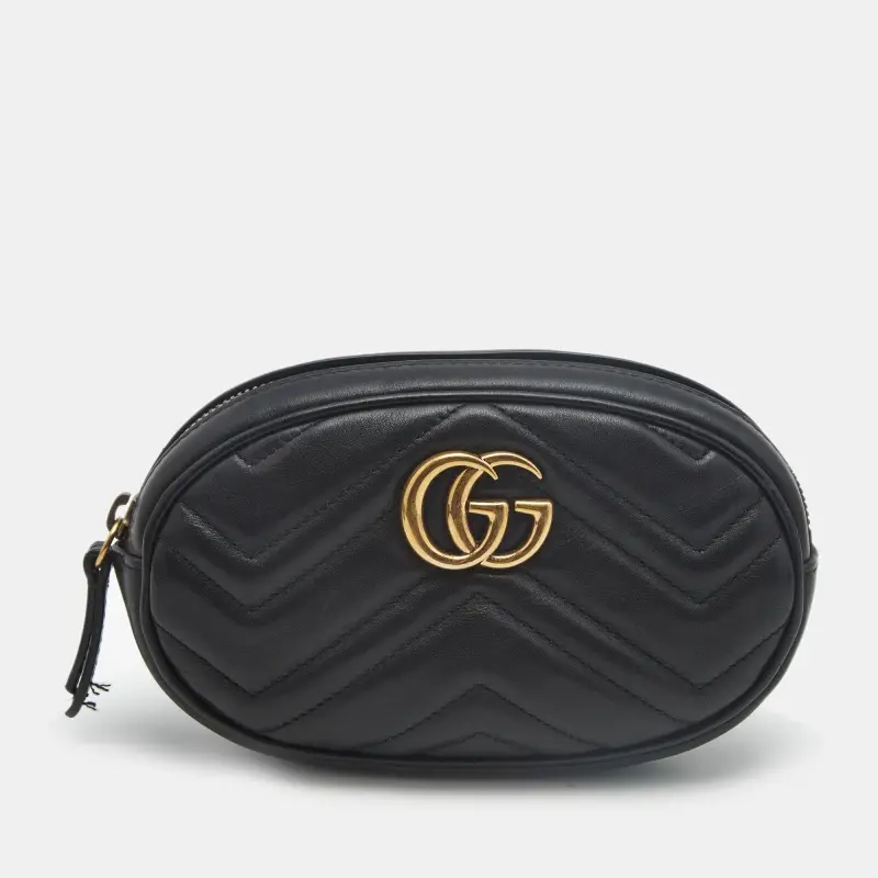 Gucci GG Marmont Black Matelass&eacute; Leather Belt Bag