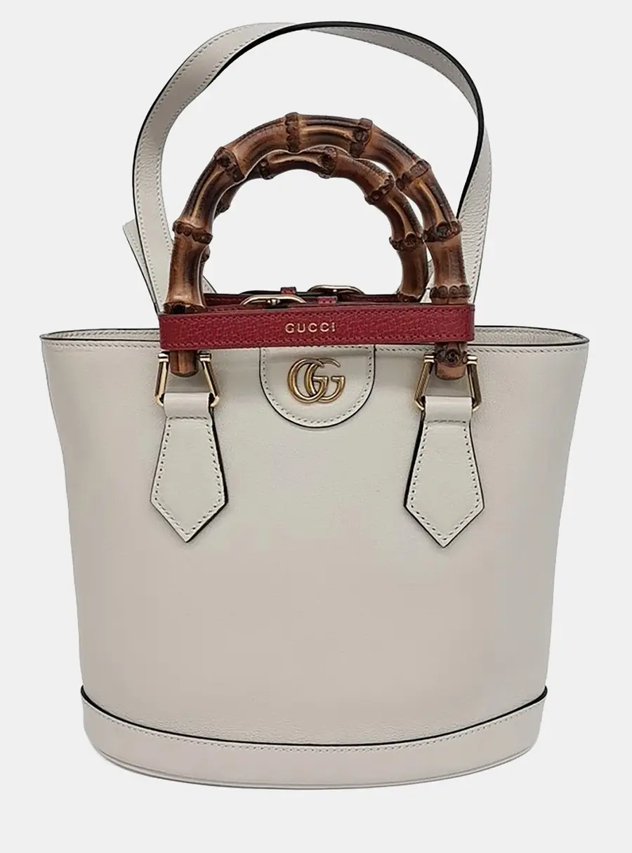 Gucci White Leather Diana Small Tote Bag