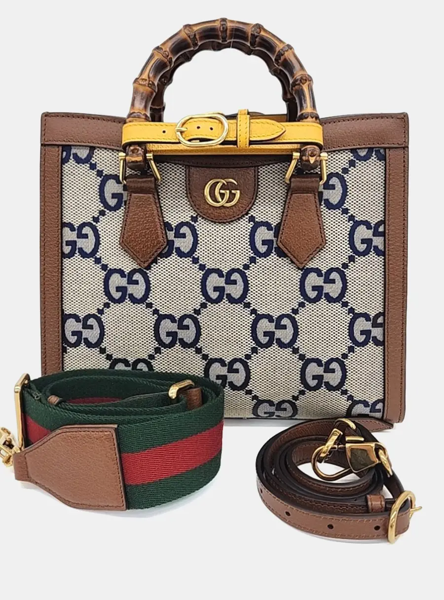 Gucci Brown Bamboo and Coated Canvas Diana Tote and Shoulder Bag