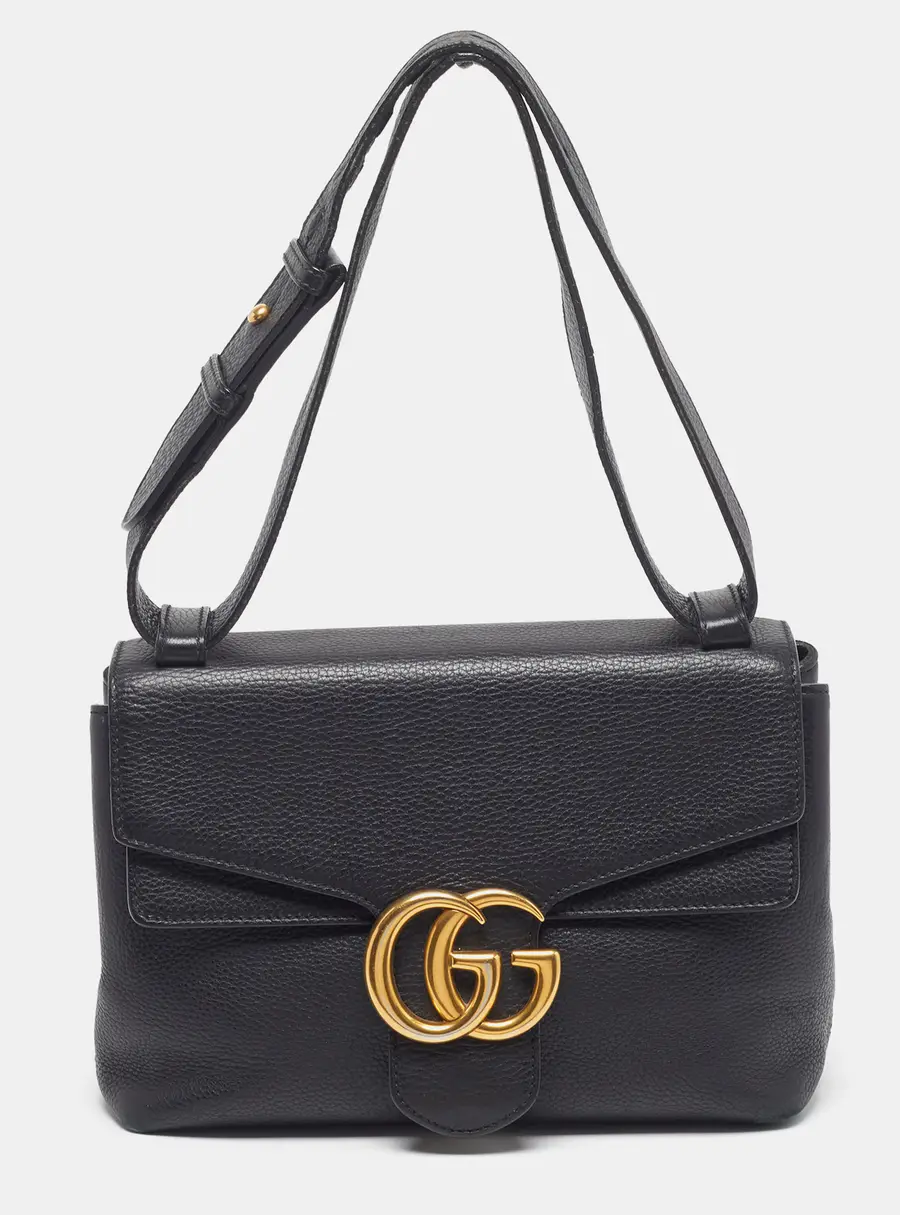 Gucci GG Marmont Black Leather Flap Shoulder Bag