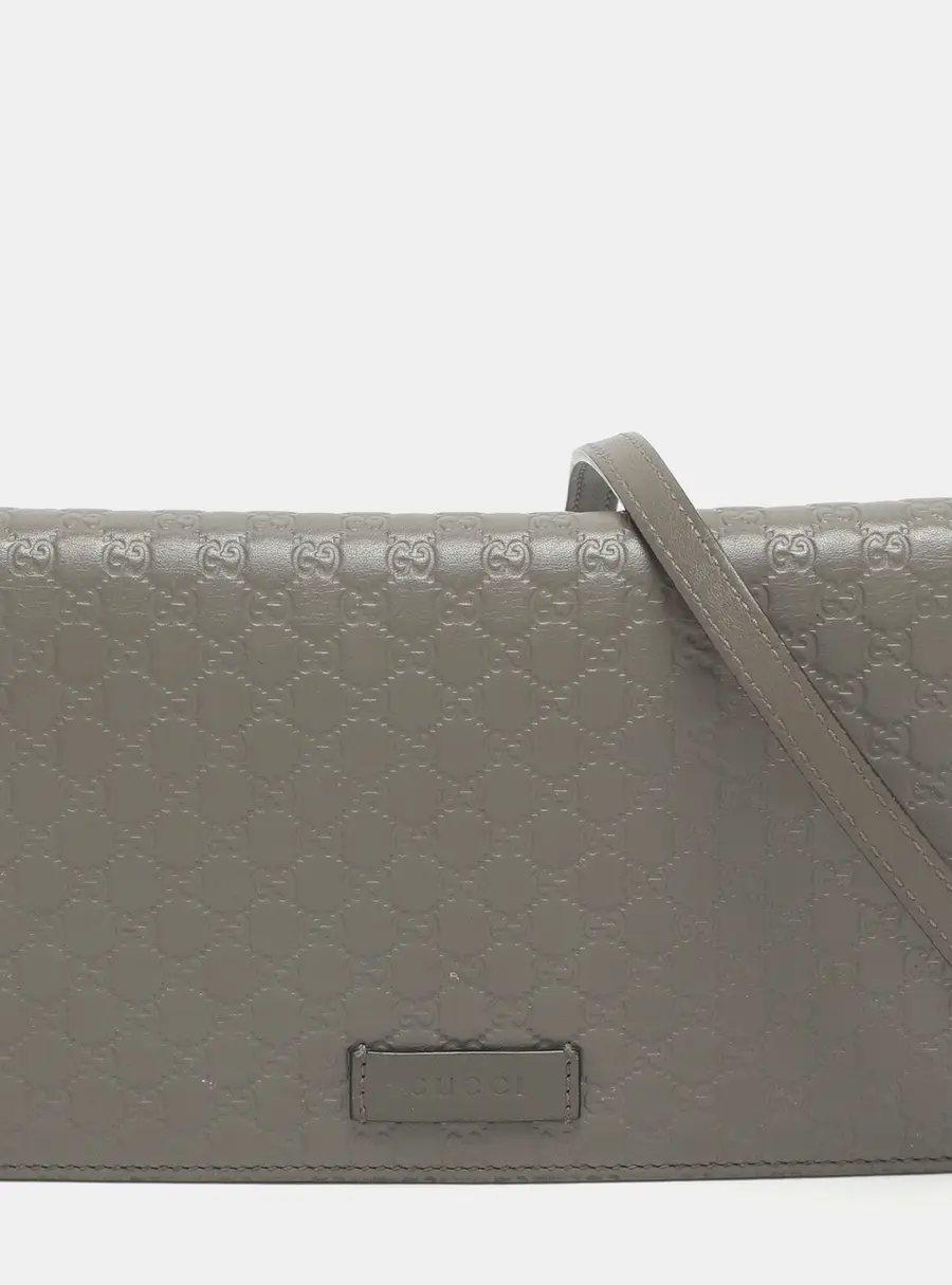Gucci Grey Microguccissima Leather Flap Wallet on Strap