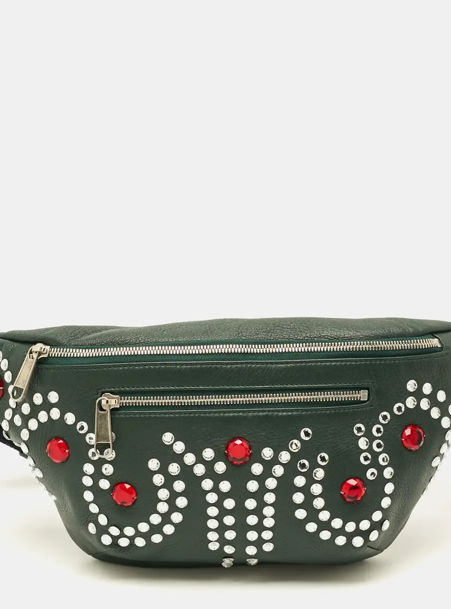 Gucci Bijou Stone Dark Green Leather Belt Bag