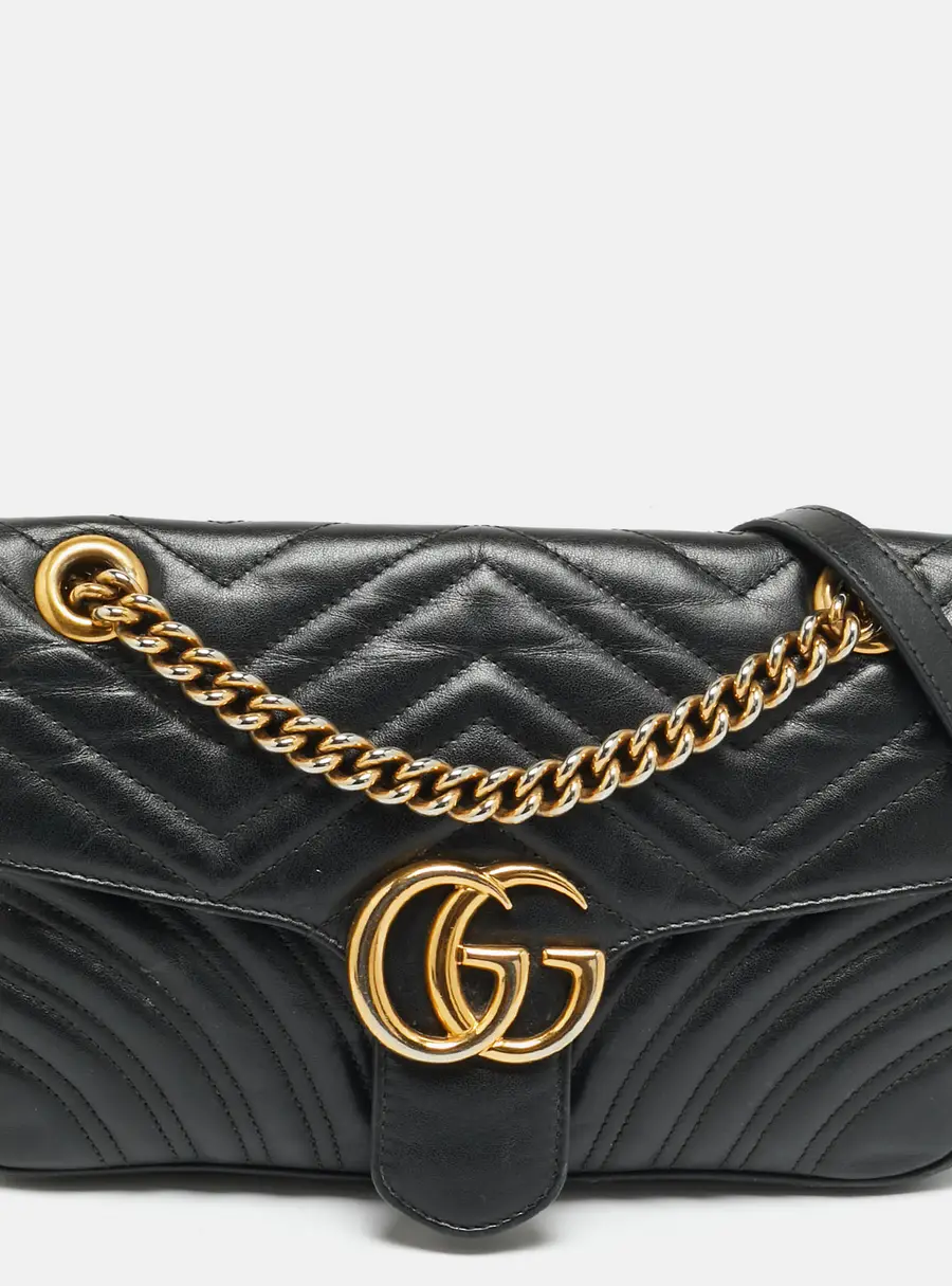 Gucci GG Marmont Medium Black Matelass&eacute; Leather Shoulder Bag