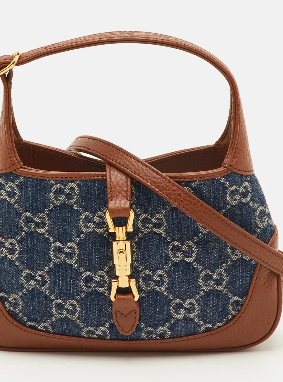 Gucci Jackie 1961 Mini Blue/Brown GG Denim and Leather Shoulder Bag