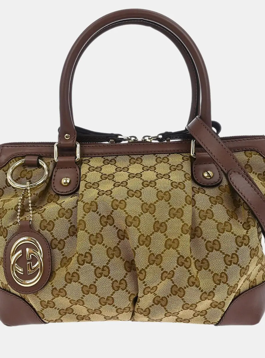 Gucci Sukey Beige GG Canvas Top Handle Bag