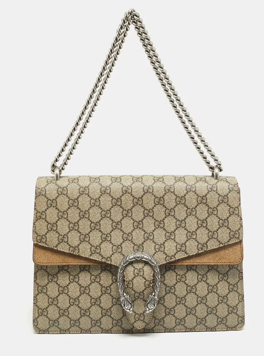 Gucci Dionysus Medium Beige GG Supreme Canvas and Suede Shoulder Bag