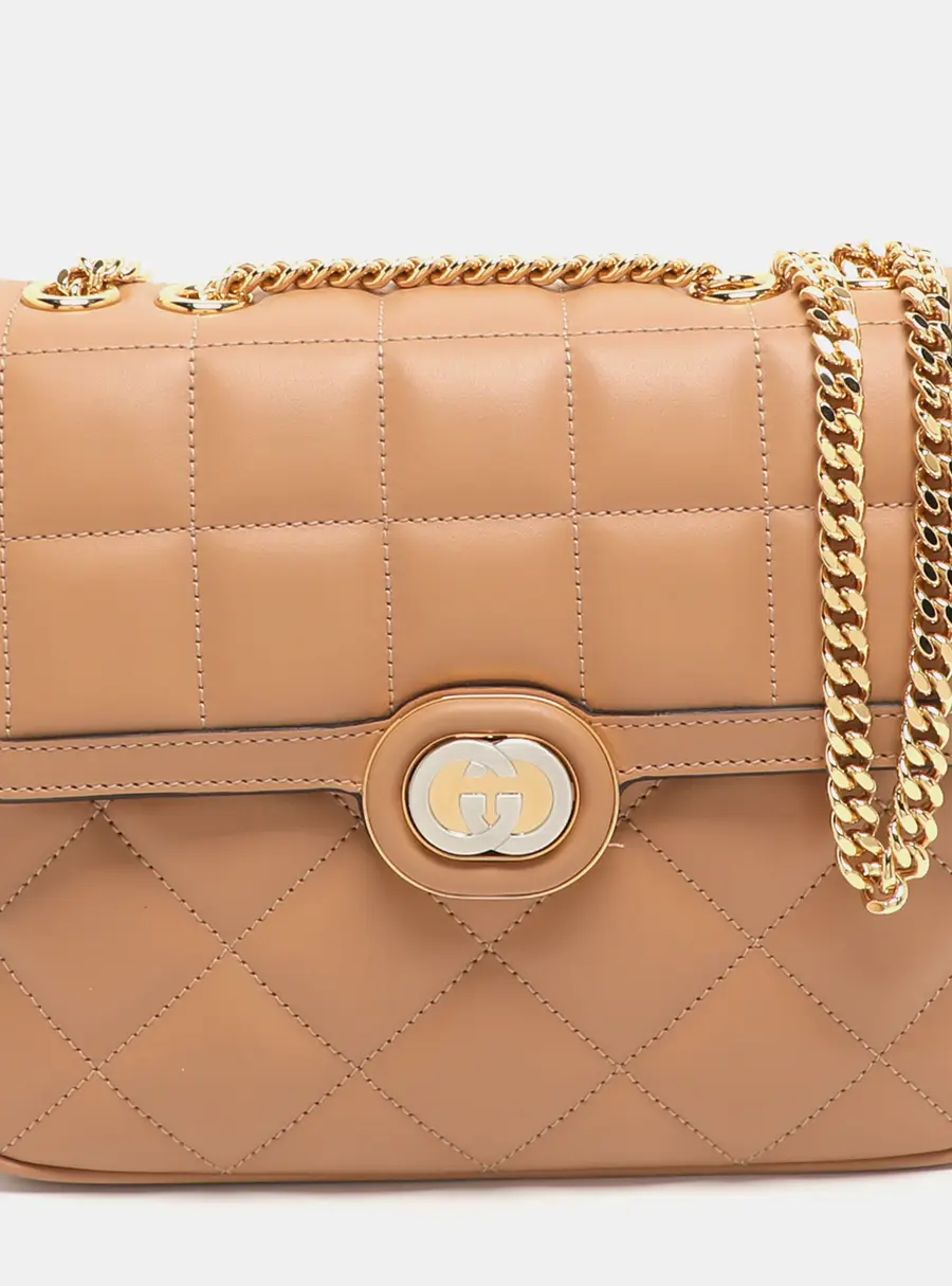 Gucci Deco Small Brown Quilted Leather Shoulder Bag