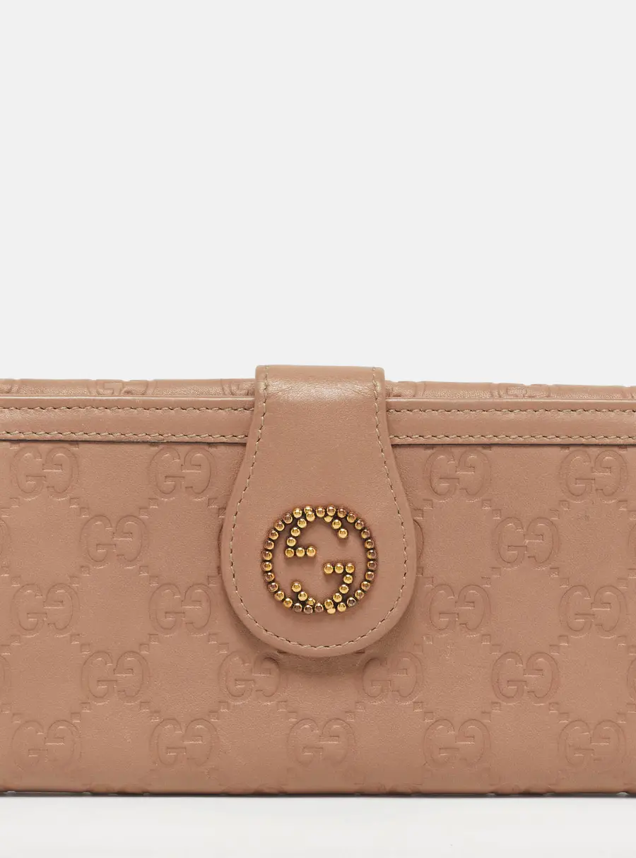 Gucci Studded Interlocking G Beige Guccissima Leather Continental Wallet
