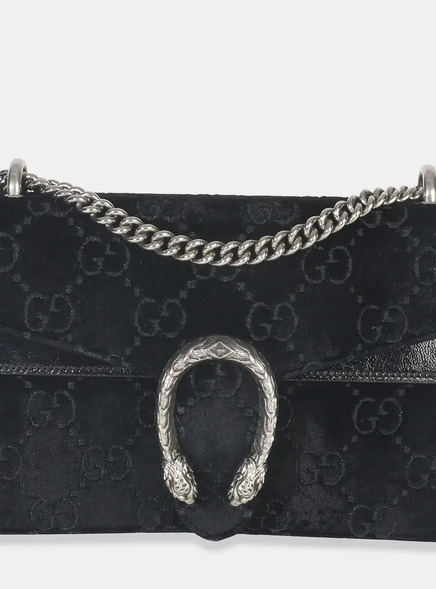 Gucci Dionysus Small Black GG Embossed Velvet Shoulder Bag