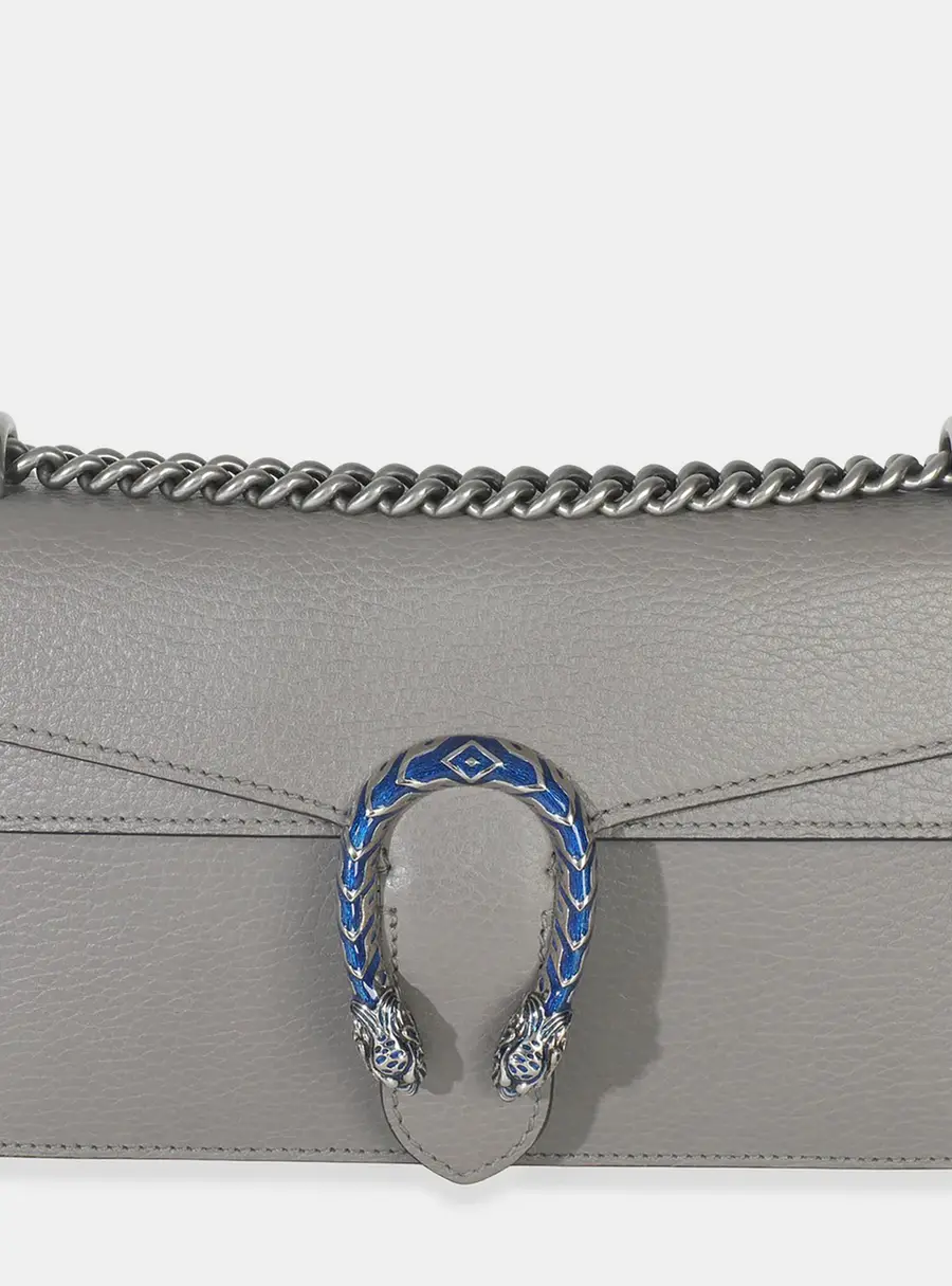 Gucci Dionysus Small Grey Pebbled Calfskin Leather Shoulder Bag