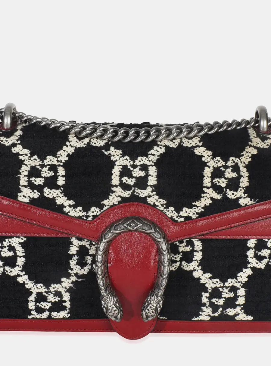 Gucci Dionysus GG Monogram Medium Black, White, Red Tweed Shoulder Bag