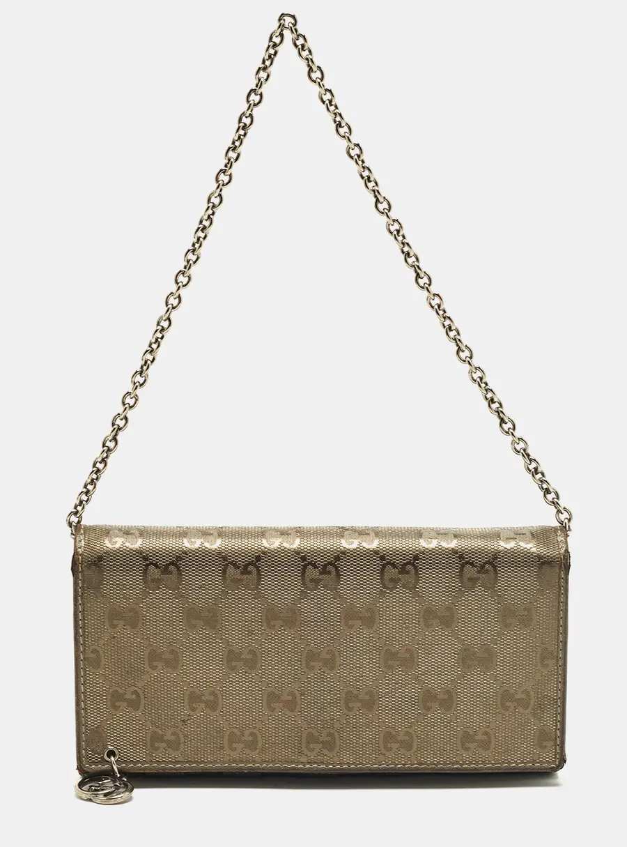 Gucci Flap Metallic GG Imprime Canvas Wallet On Chain