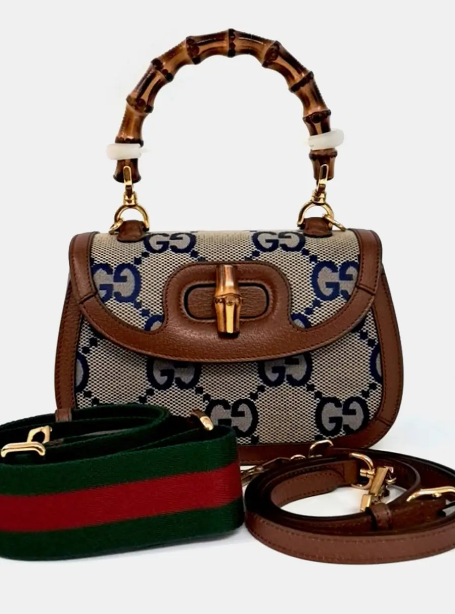 Gucci Brown Leather Bamboo 1947 Small Top Handle Bag