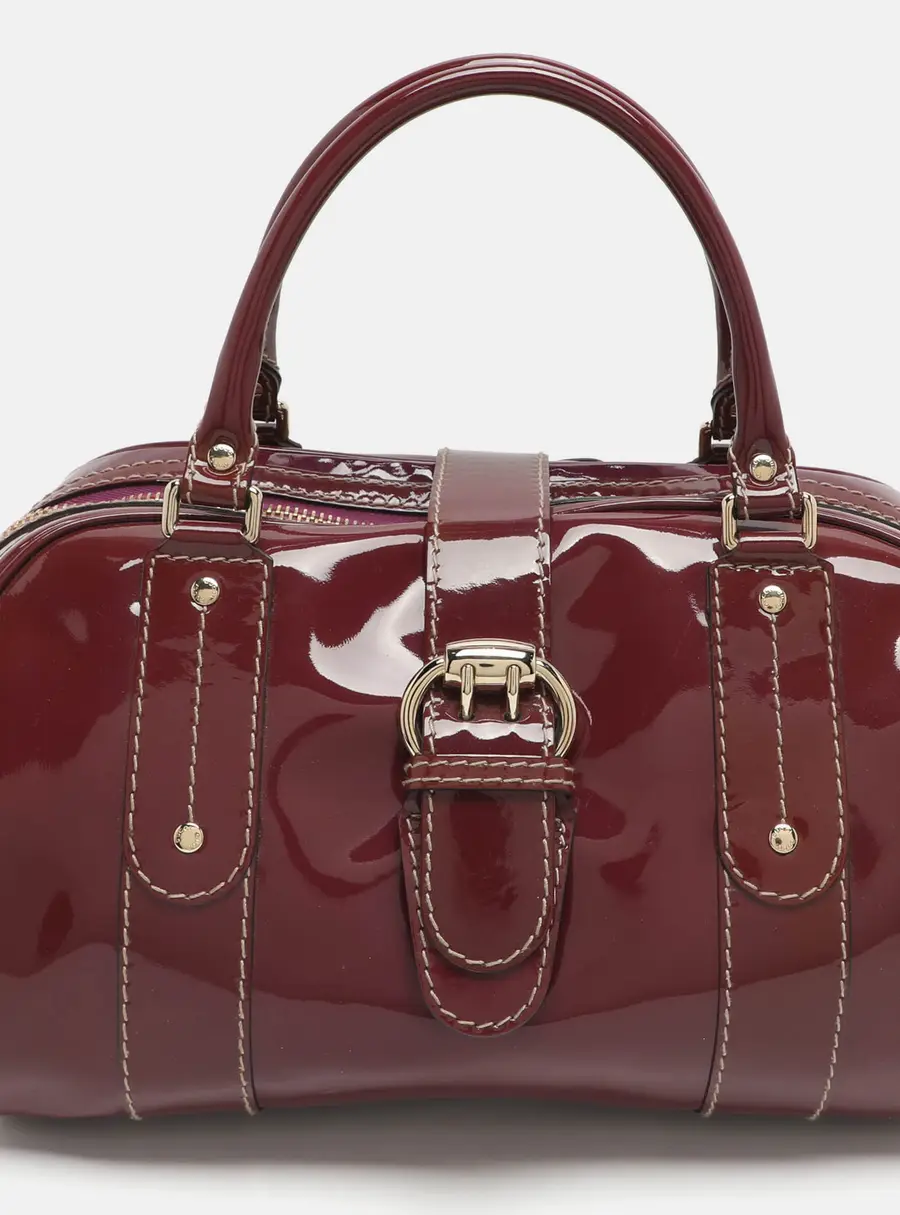 Gucci Burgundy Patent Leather Buckle Flap Boston Bag
