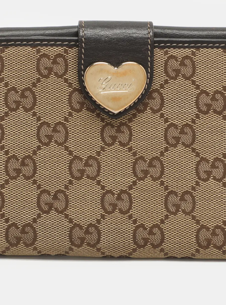 Gucci Heart Beige/Brown GG Canvas and Leather Wallet