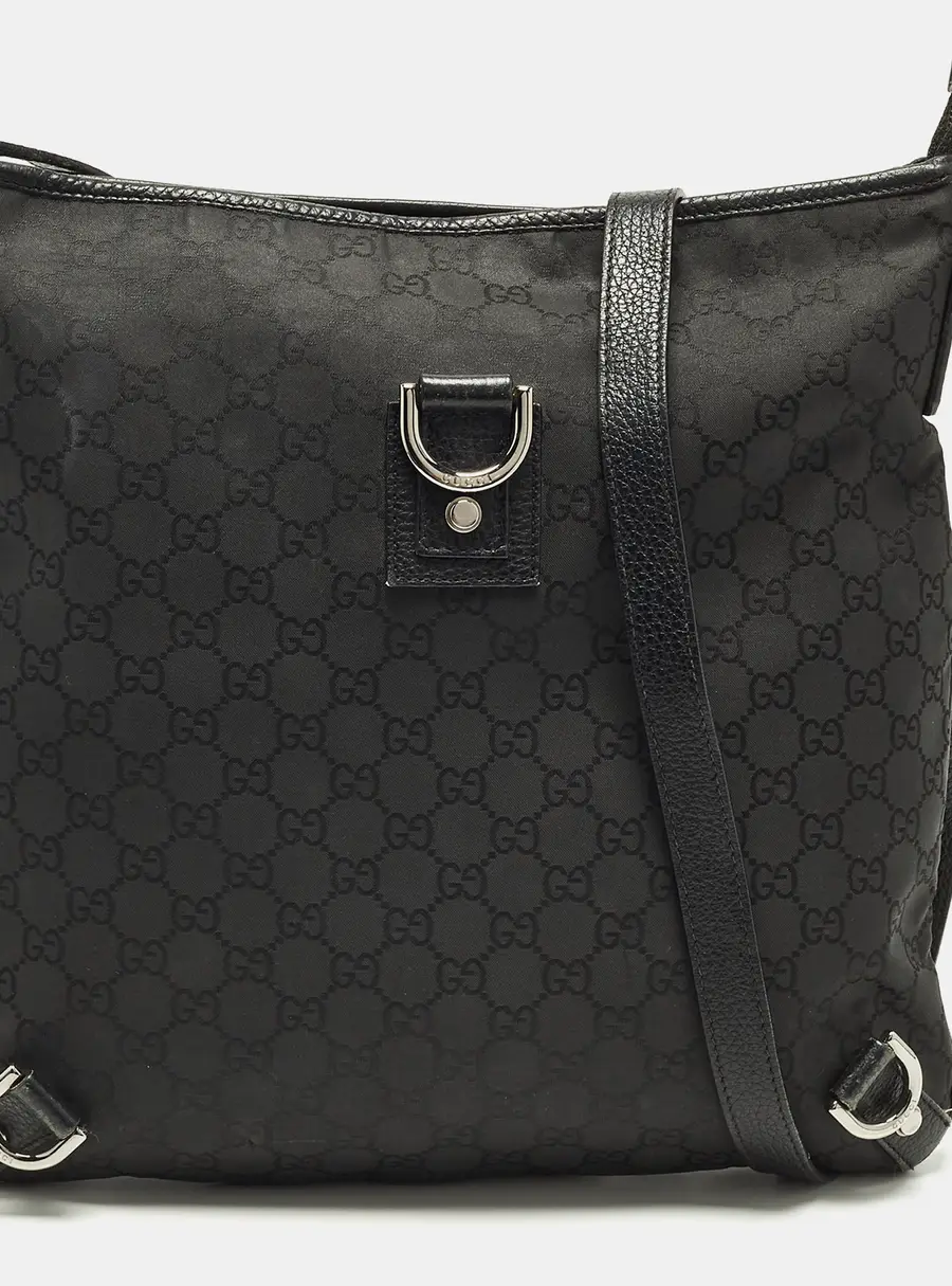 Gucci Abbey D-Ring Black GG Fabric and Leather Messenger Bag