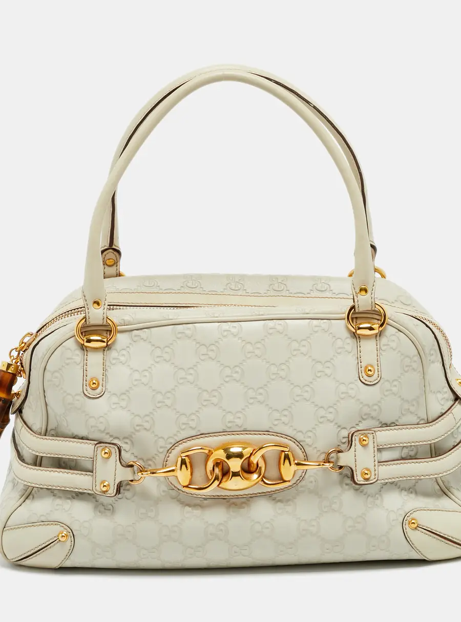 Gucci Wave Large Off White Guccissima Leather Boston Bag