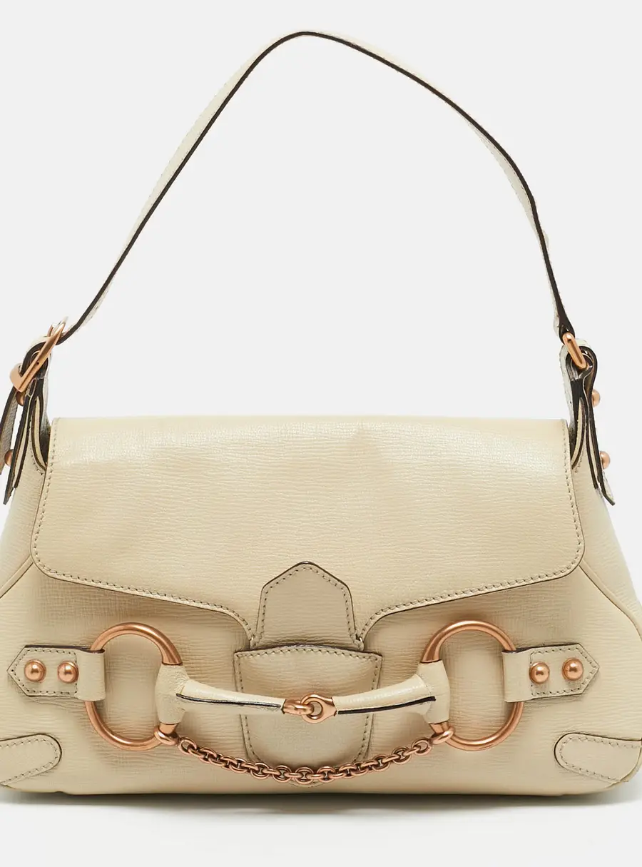 Gucci Horsebit Chain Off White Leather Shoulder Bag