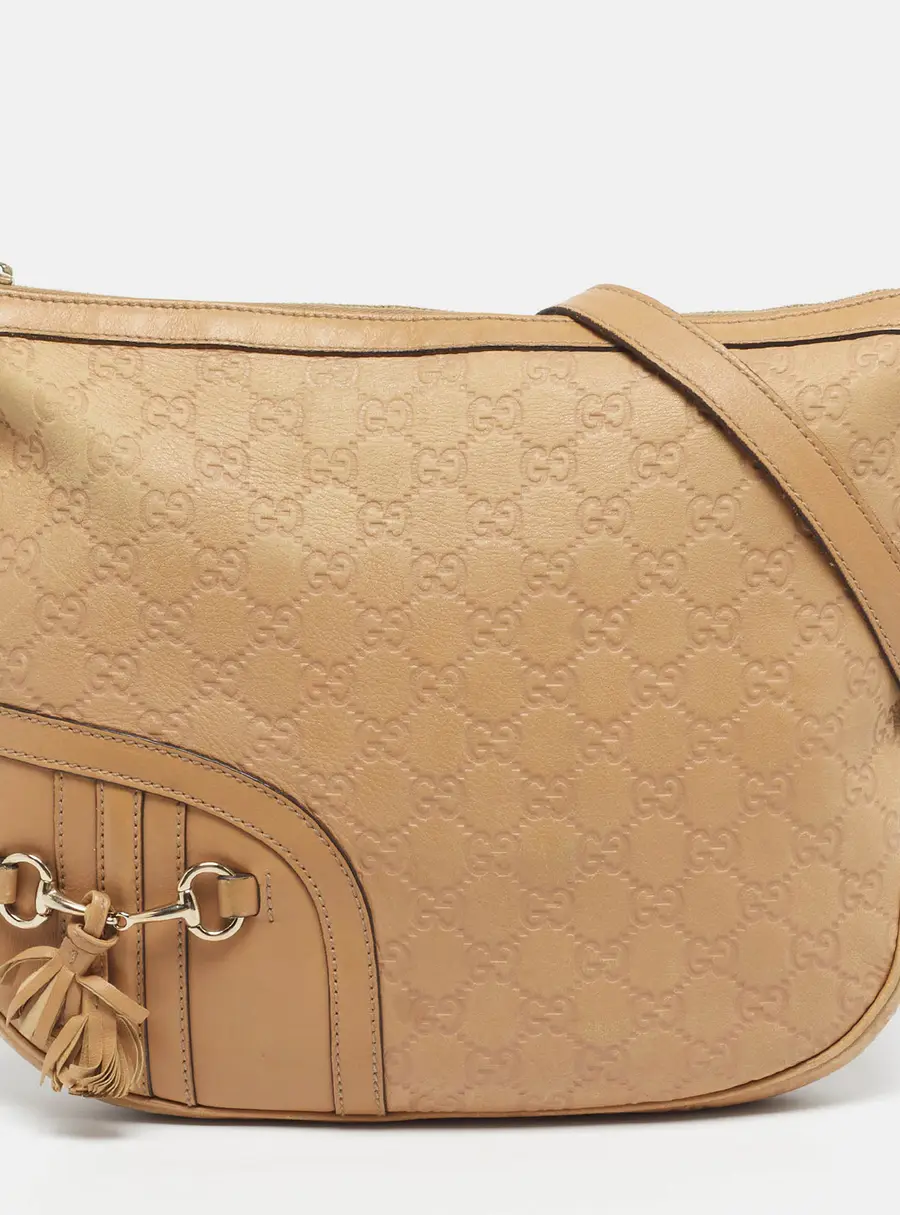 Gucci Horsebit Tassel Beige Guccissima Leather Crossbody Bag
