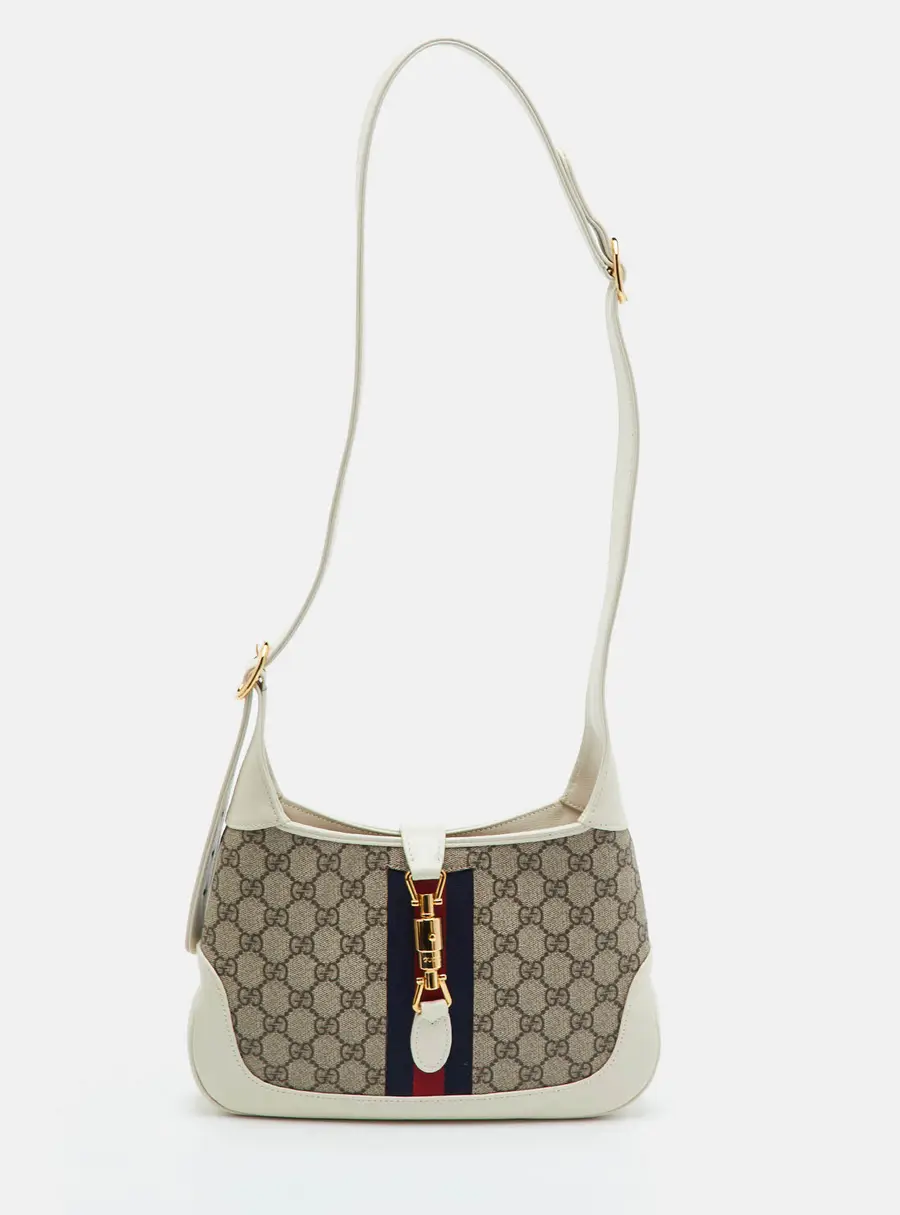 Gucci Jackie 1961 Beige/Ivory Small GG Supreme Canvas and Leather Hobo