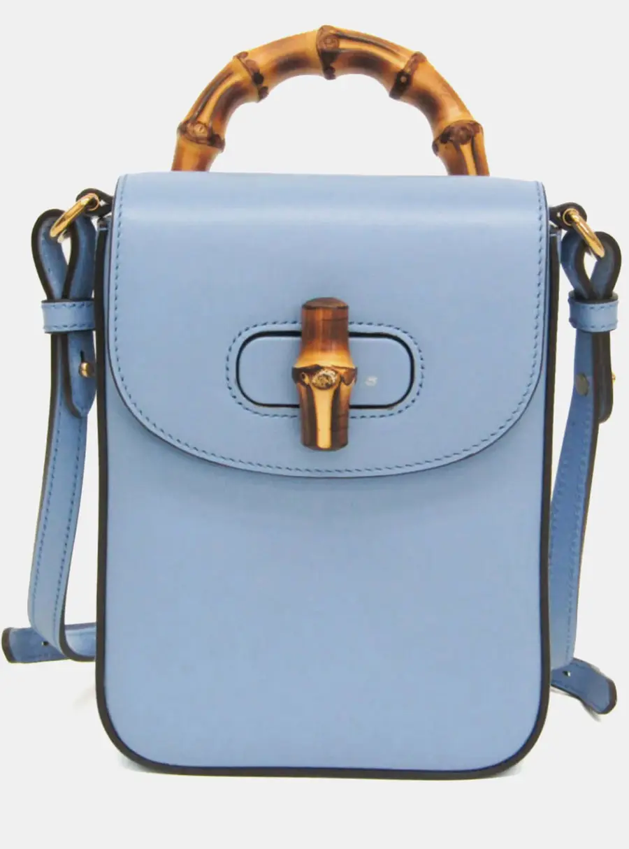 Gucci Bamboo Mini Blue Leather Crossbody Bag
