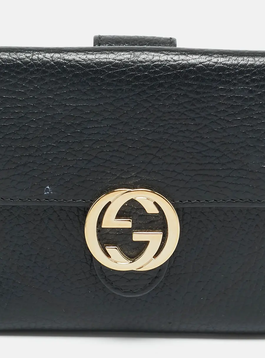 Gucci Interlocking G Black Leather French Wallet
