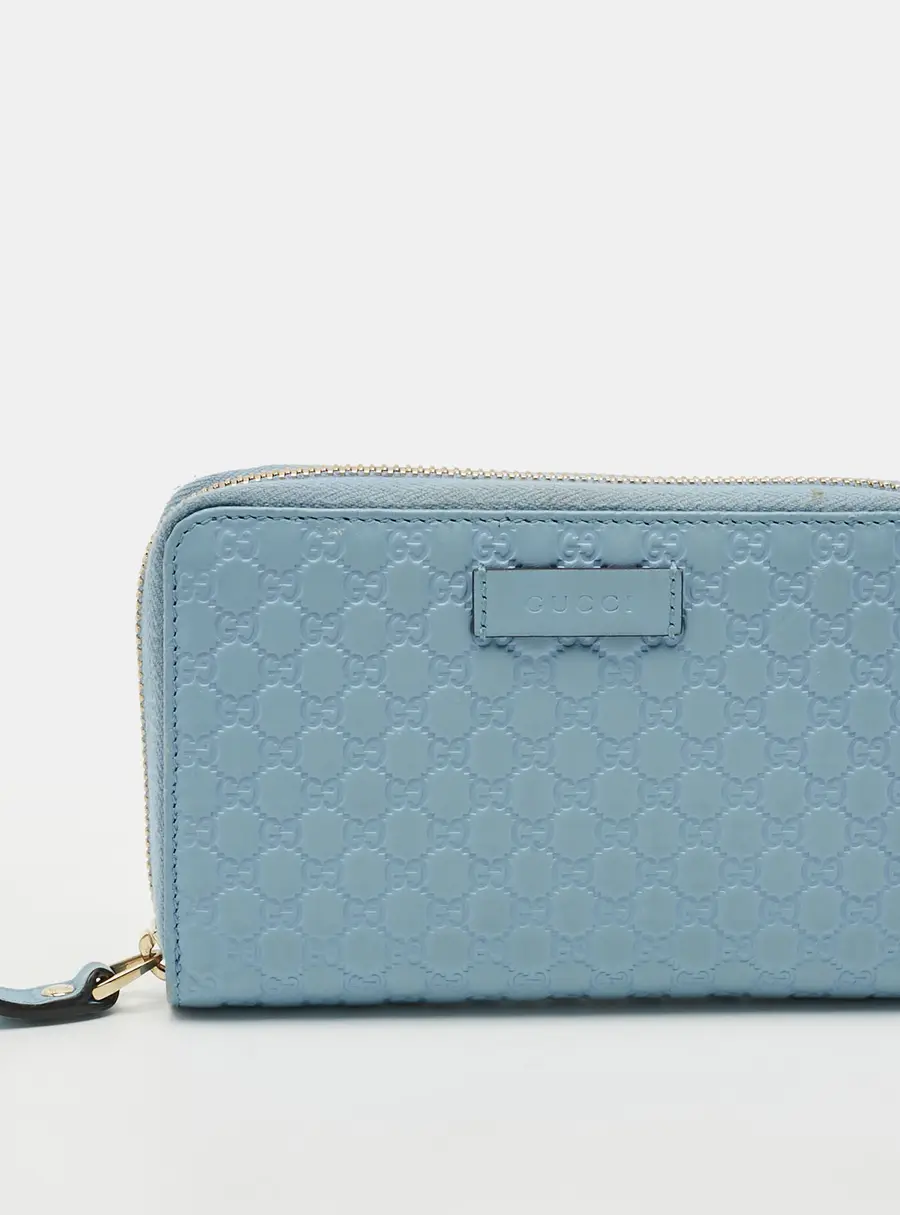 Gucci Zip Light Blue Microguccissima Leather Compact Wallet