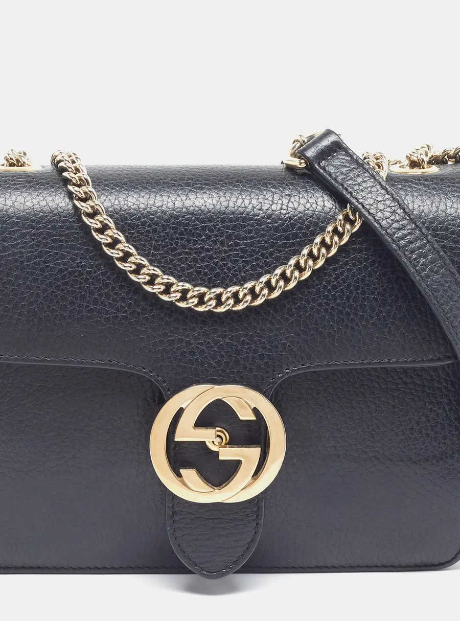 Gucci Dollar Interlocking G Small Black Leather Shoulder Bag