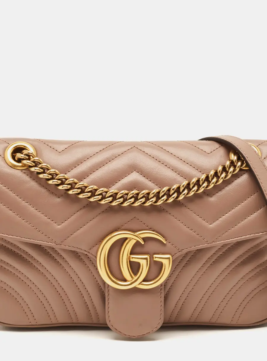 Gucci GG Marmont Small Beige Matelass&eacute; Leather Shoulder Bag