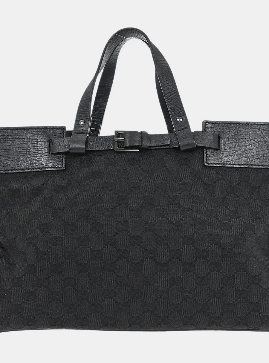 Gucci GG Canvas Black GG Canvas Leather Trim Tote Bag