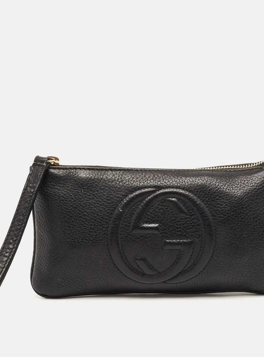 Gucci Soho Black Leather Wristlet Clutch