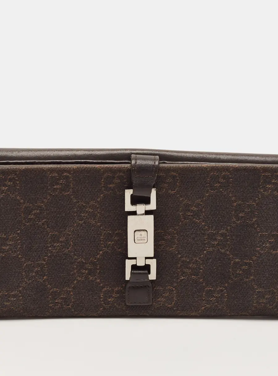 Gucci Jackie Dark Brown GG Fabric and Leather Continental Wallet