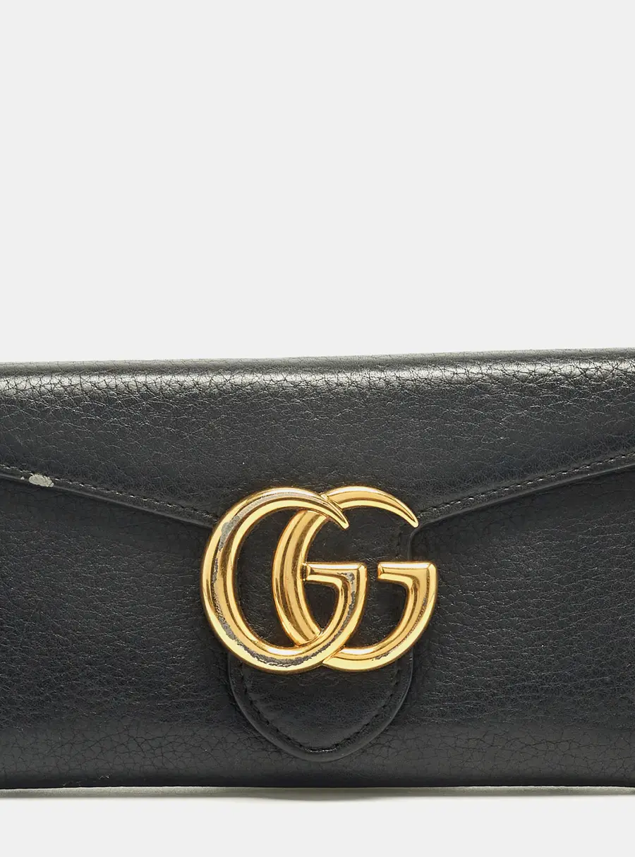 Gucci GG Marmont Black Leather Flap Continental Wallet