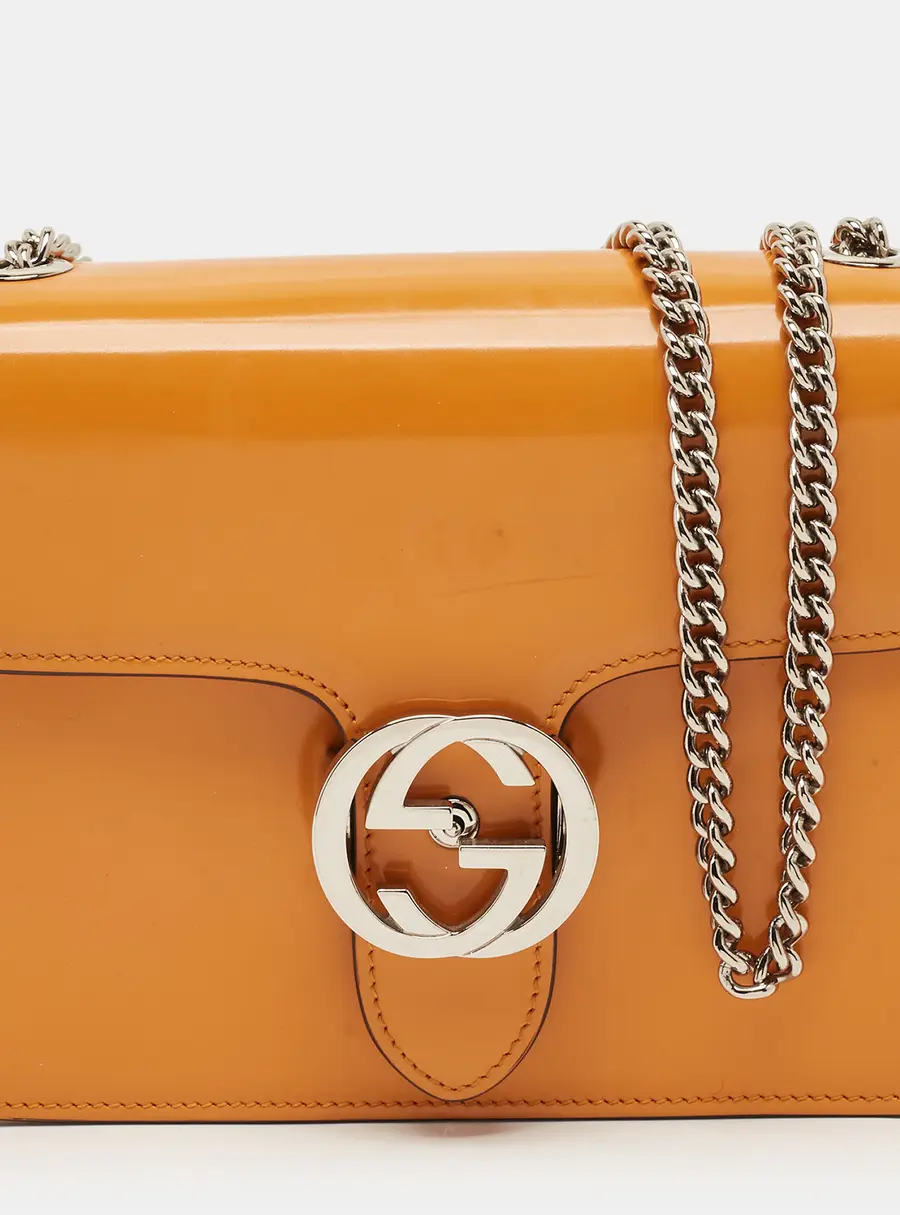 Gucci Interlocking G Small Orange Patent Leather Bag