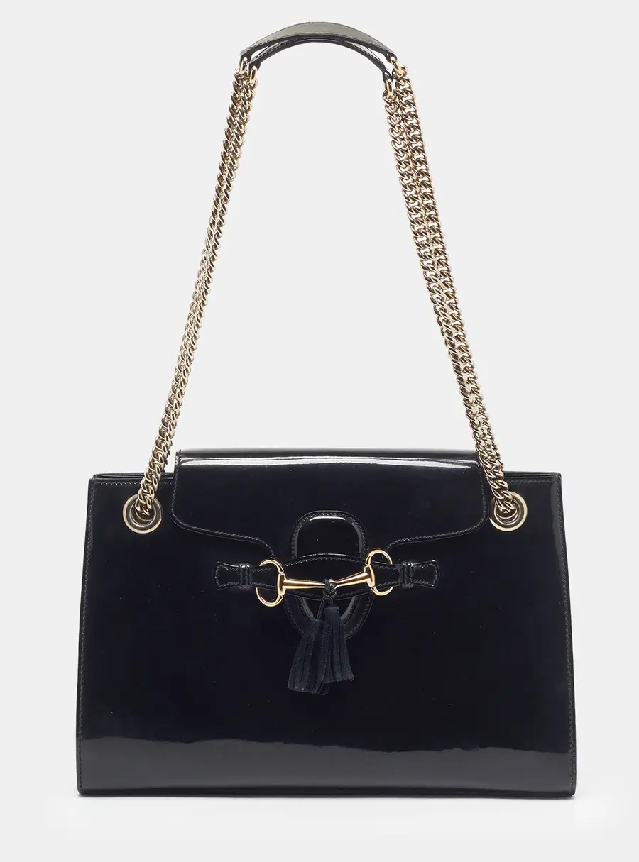 Gucci Emily Large Black Patent Leather Chain Shoulder Bag