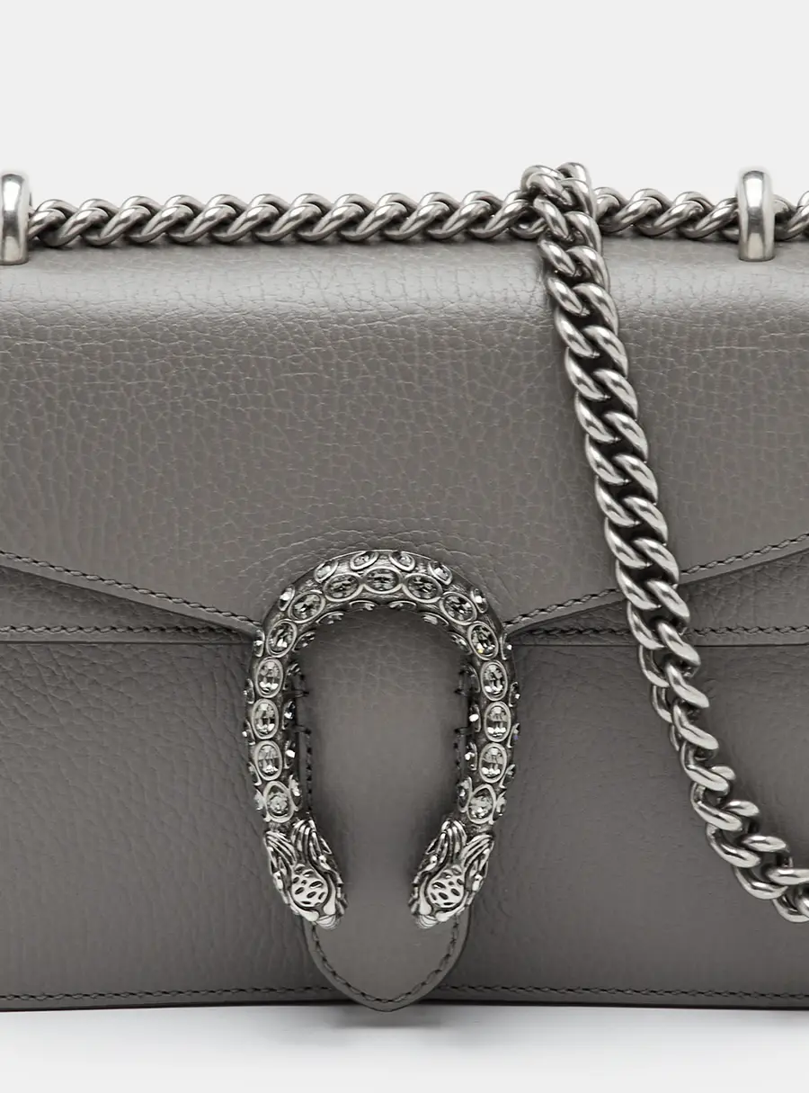 Gucci Dionysus Small Grey Leather Chain Flap Shoulder Bag