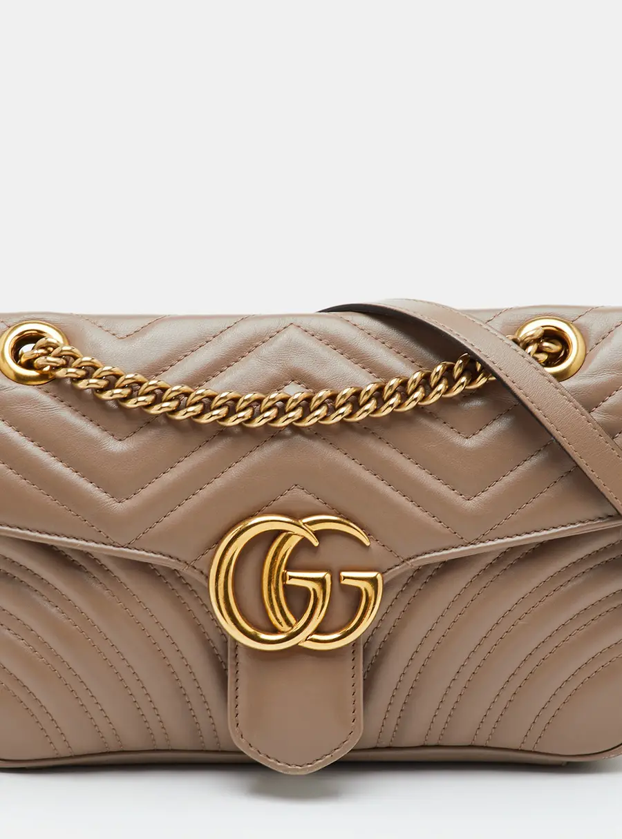 Gucci GG Marmont Small Beige Matelassé Leather Shoulder Bag