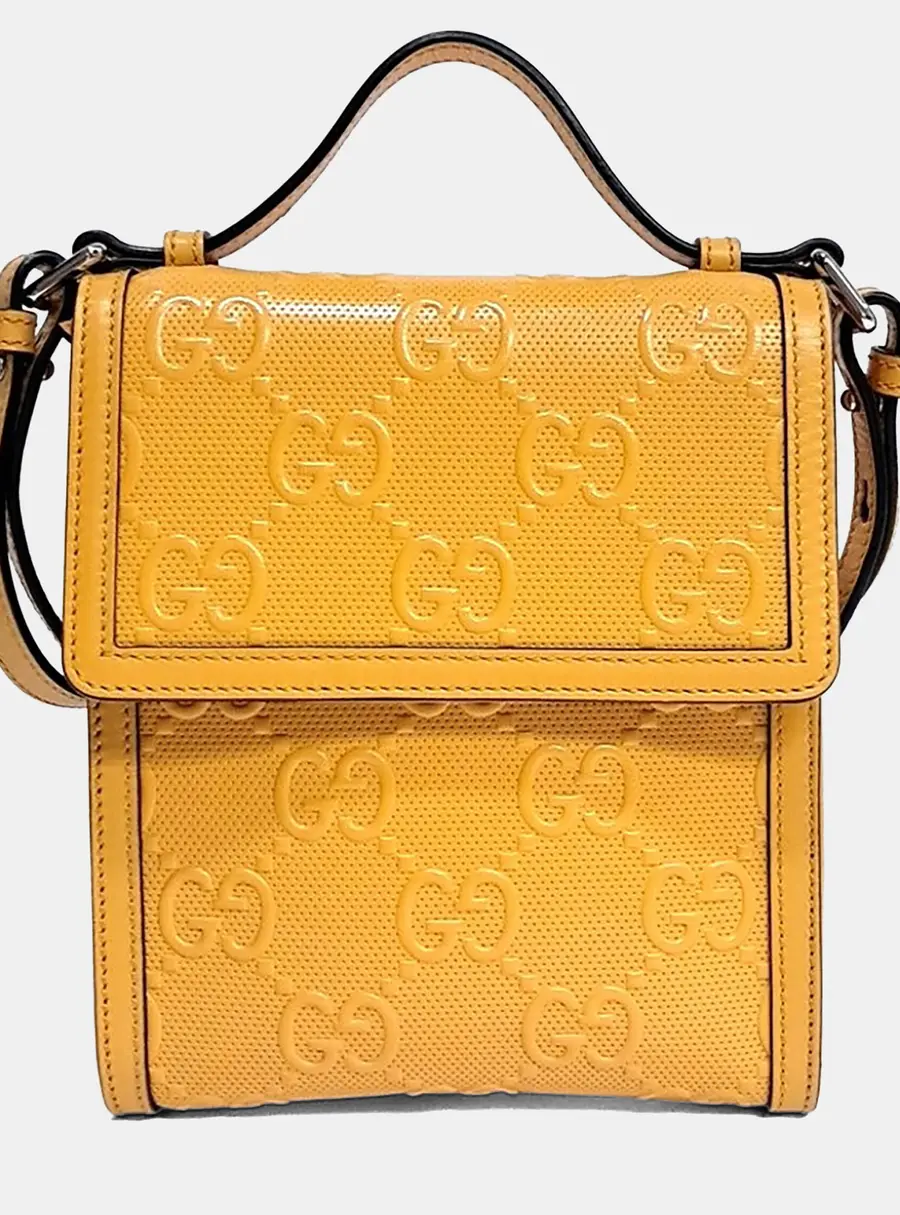 Gucci Yellow Leather Gg Embossed Messenger Bag