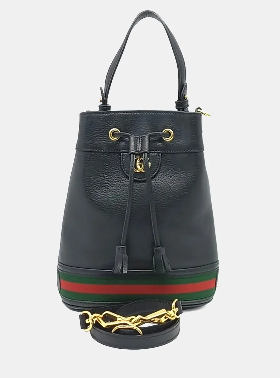 Gucci Black Leather Ophidia Small Bucket Bag