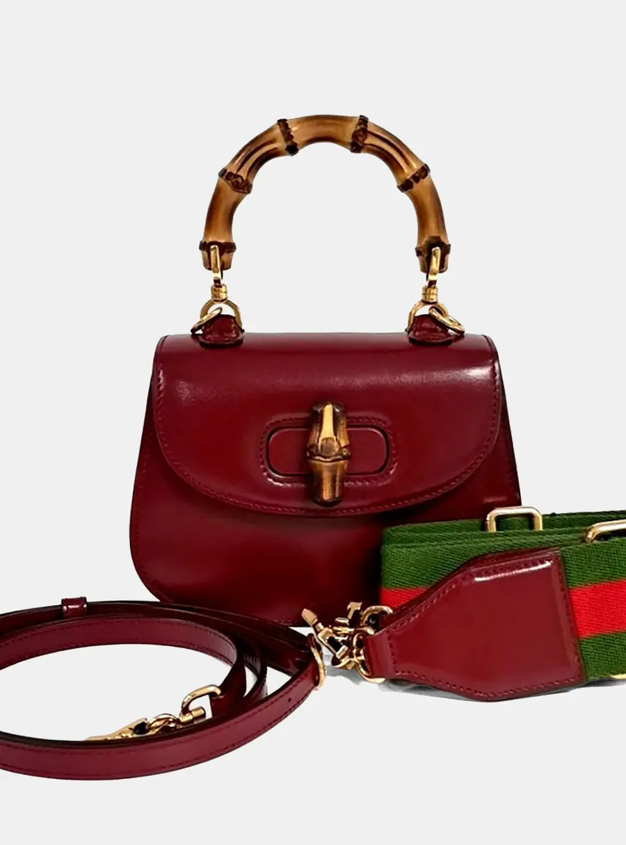 Gucci Burgundy Leather 1947 Mini Top Handle Bag