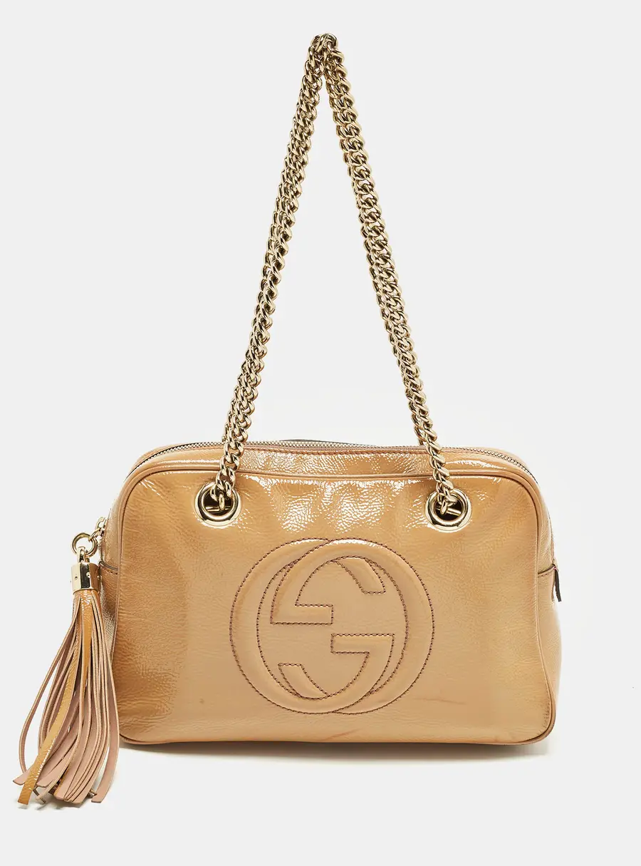 Gucci Soho Disco Beige Patent Leather Camera Bag