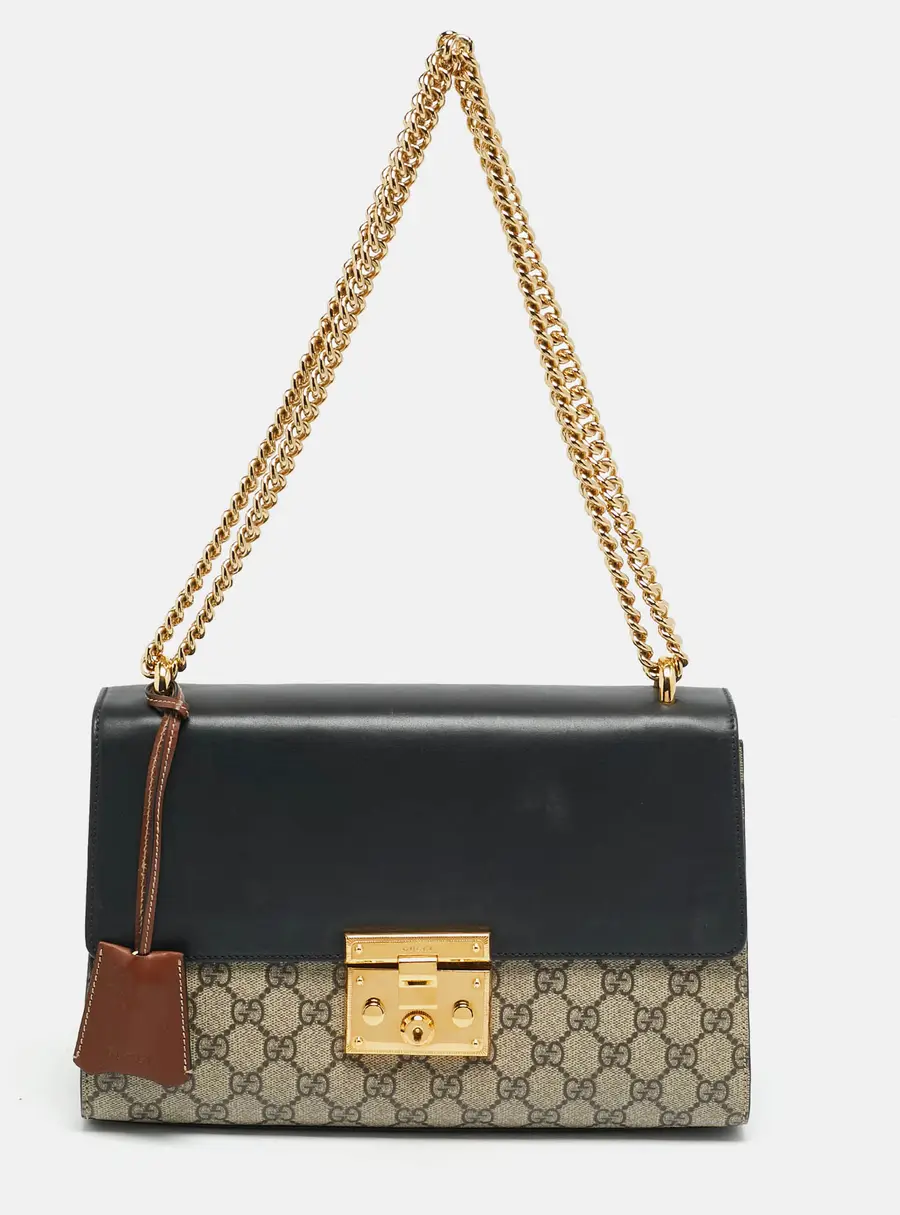 Gucci Padlock Medium Black/Beige GG Supreme Canvas and Leather Shoulder Bag